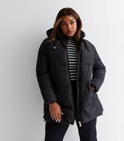 New Look Curves Black Mid Length Hooded Puffer Jacket